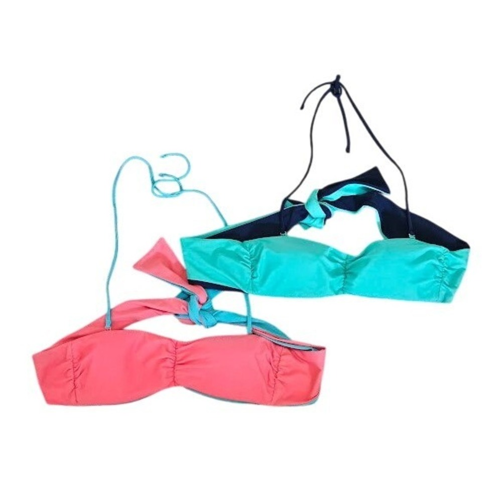 Aerie Reversible Bandeau Bikini Top Lot of 2 Women Small Pink Blue Teal Navy